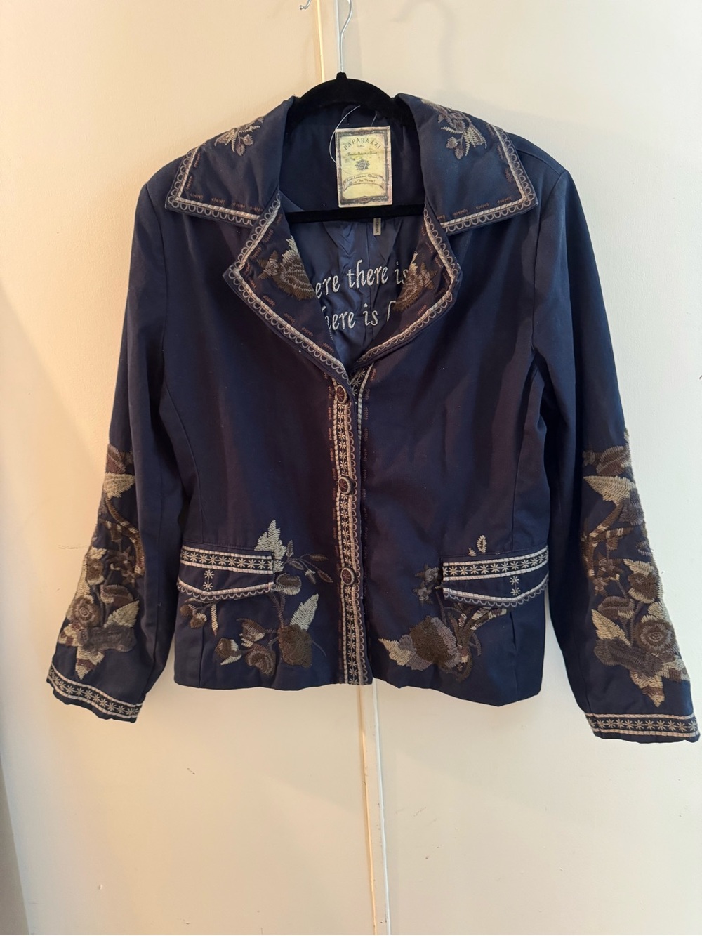 paparazzi Navy Embroidered Floral Blazer Jacket